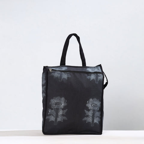 Black Handmade Nui Shibori Tie-Dye Cotton Shopping Bag 09