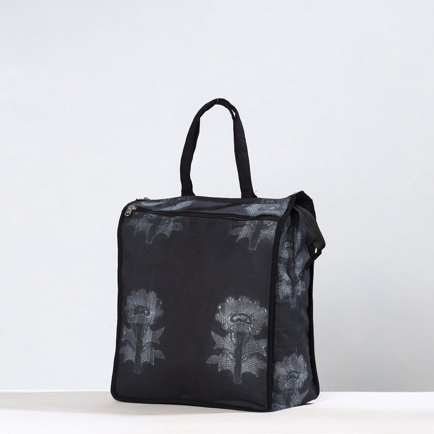 Black Handmade Nui Shibori Tie-Dye Cotton Shopping Bag 09