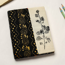 Black Handmade Paper Notebook with Eco Leaf Print Kantha Work
