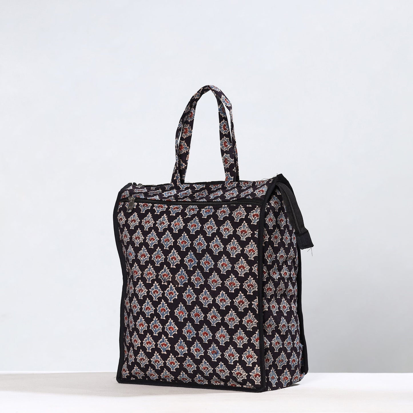 Black Handmade Ajrakh Block Printed Cotton Shopping Bag 01 