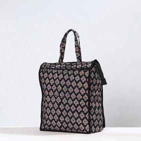 Black Handmade Ajrakh Block Printed Cotton Shopping Bag 01 