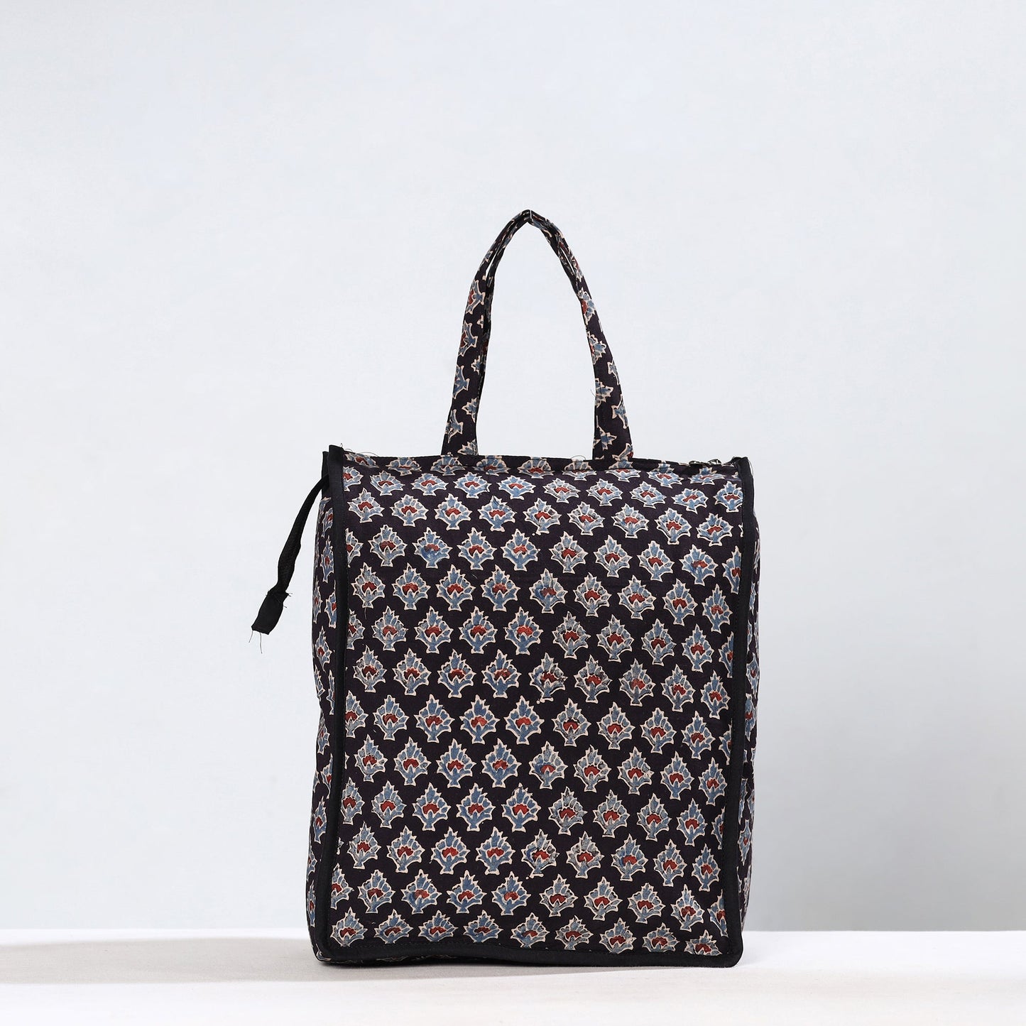 Black Handmade Ajrakh Block Printed Cotton Shopping Bag 01 