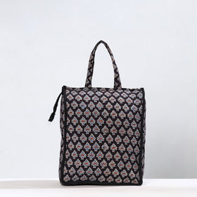 Black Handmade Ajrakh Block Printed Cotton Shopping Bag 01 
