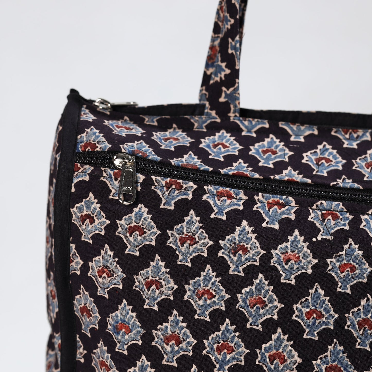 Black Handmade Ajrakh Block Printed Cotton Shopping Bag 01 