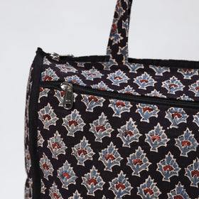 Black Handmade Ajrakh Block Printed Cotton Shopping Bag 01 