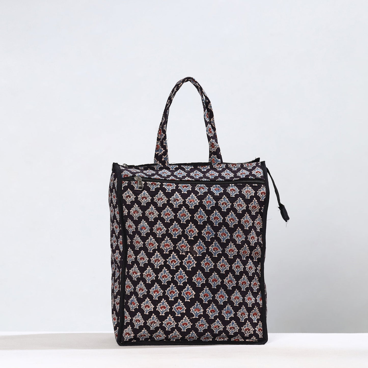 Black Handmade Ajrakh Block Printed Cotton Shopping Bag 01 