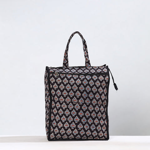Black Handmade Ajrakh Block Printed Cotton Shopping Bag 01 