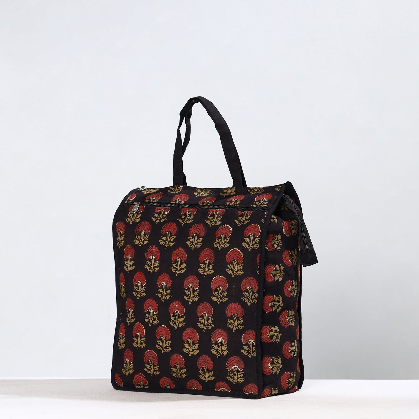 Black Handmade Ajrakh Block Printed Cotton Shopping Bag 01