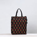Black Handmade Ajrakh Block Printed Cotton Shopping Bag 01