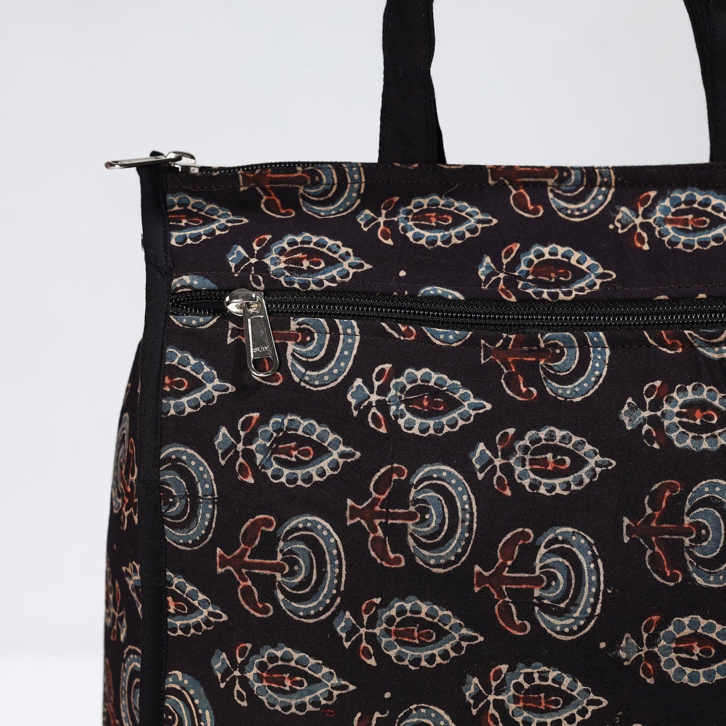 Black Handmade Ajrakh Block Printed Cotton Shopping Bag 01