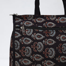 Black Handmade Ajrakh Block Printed Cotton Shopping Bag 01