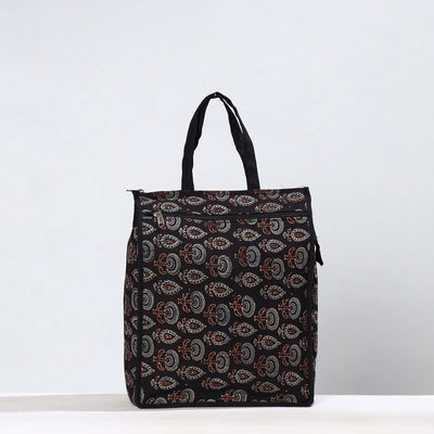 Black Handmade Ajrakh Block Printed Cotton Shopping Bag 01