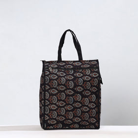 Black Handmade Ajrakh Block Printed Cotton Shopping Bag 01