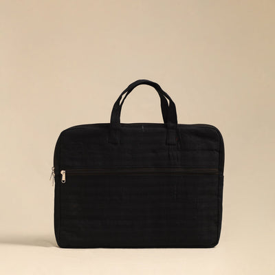 Shop Black Handmade Quilted Cotton Laptop Bag 