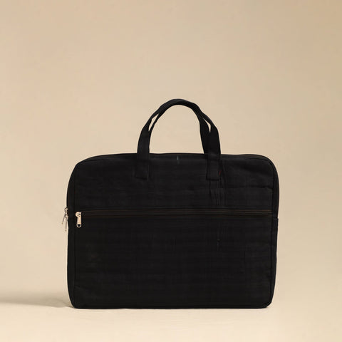 Shop Black Handmade Quilted Cotton Laptop Bag 