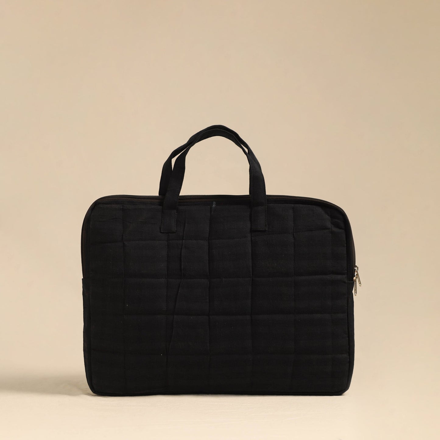 Shop Black Handmade Quilted Cotton Laptop Bag 
