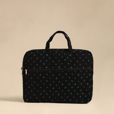 Shop Black Handmade Quilted Cotton Laptop Bag 