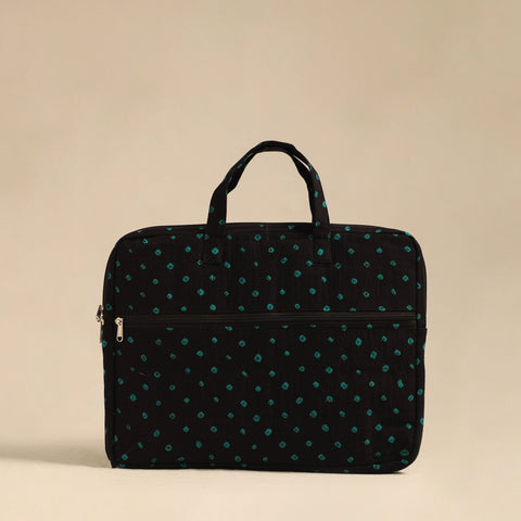 Shop Black Handmade Quilted Cotton Laptop Bag 