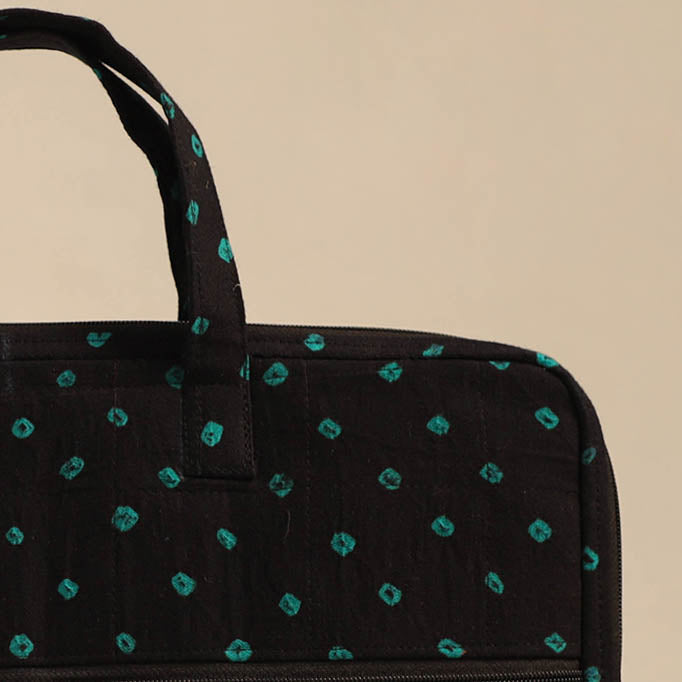 Shop Black Handmade Quilted Cotton Laptop Bag 