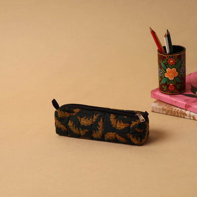Black Handmade Quilted Cotton Pencil Pouch