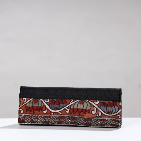 Black Handpainted Kalamkari Ghicha Silk Clutch