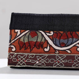 Black Handpainted Kalamkari Ghicha Silk Clutch