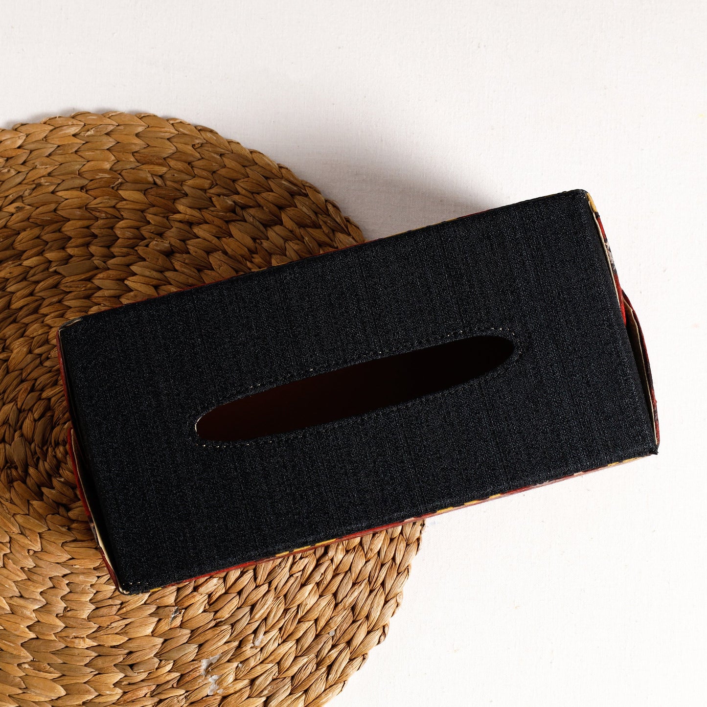 Black Handpainted Kalamkari Natural Dyed Cotton Tissue Box 