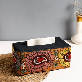 Black Handpainted Kalamkari Natural Dyed Cotton Tissue Box