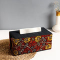 Black Handpainted Kalamkari Natural Dyed Cotton Tissue Box 