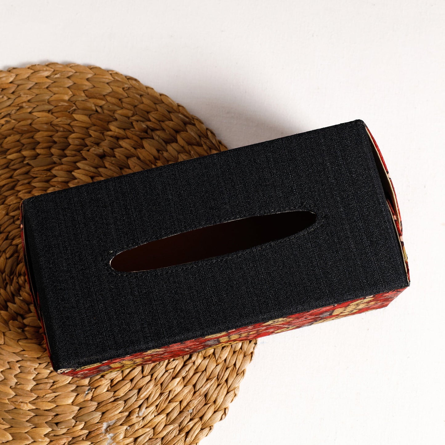 Black Handpainted Kalamkari Natural Dyed Cotton Tissue Box 