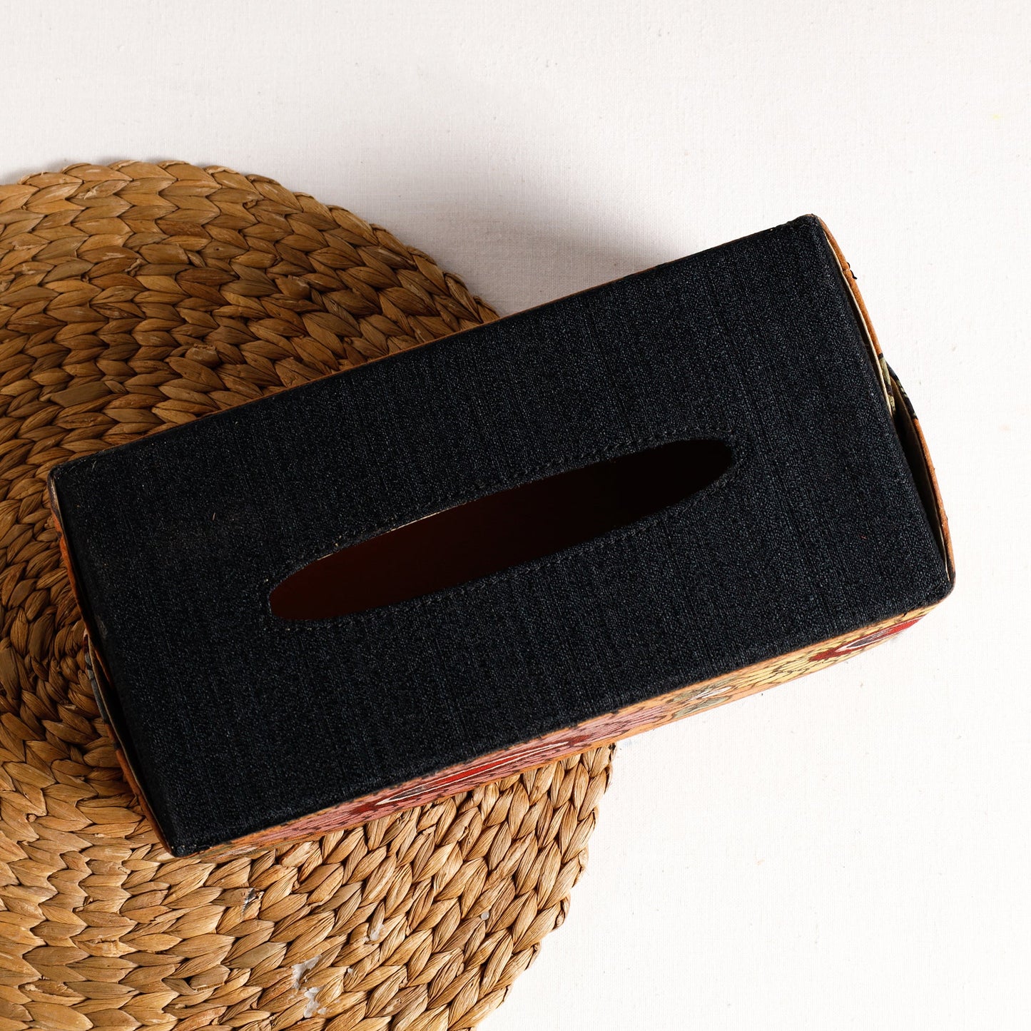 Black Handpainted Kalamkari Natural Dyed Cotton Tissue Box