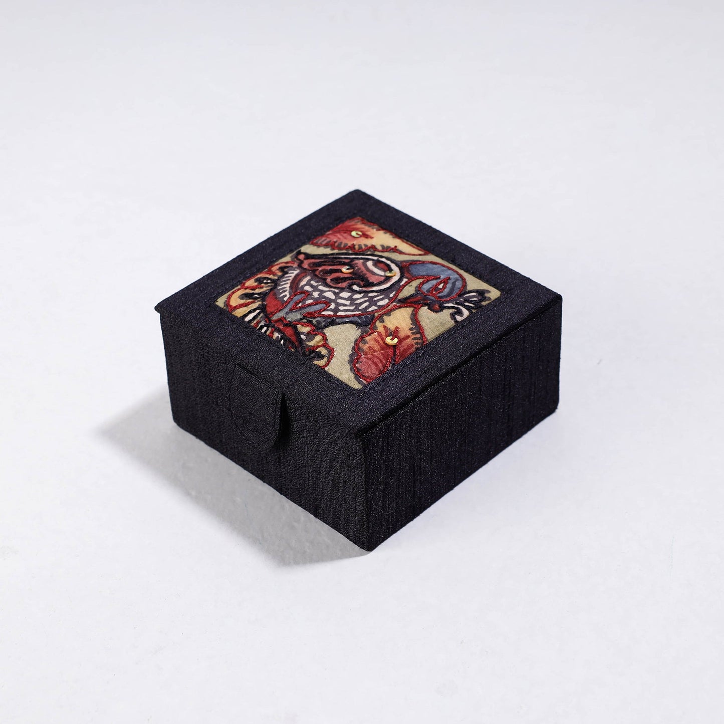 Black Handpainted Kalamkari Natural Dyed Ghicha Silk Bangle Box (Small)