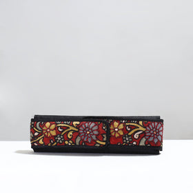 Black Handpainted Kalamkari Natural Dyed Ghicha Silk Earrings Pouch 09 