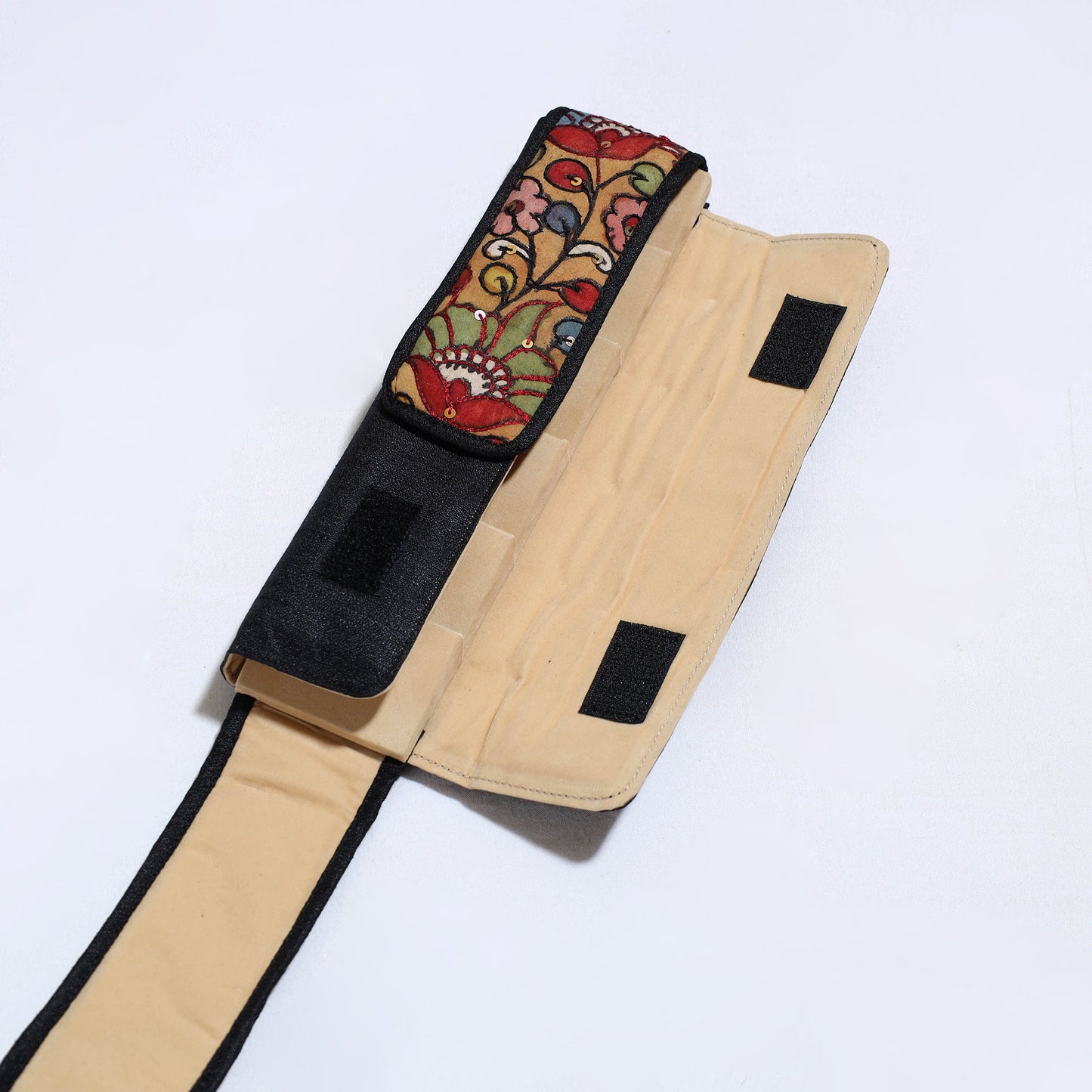 Black Handpainted Kalamkari Natural Dyed Ghicha Silk Earrings Pouch 15