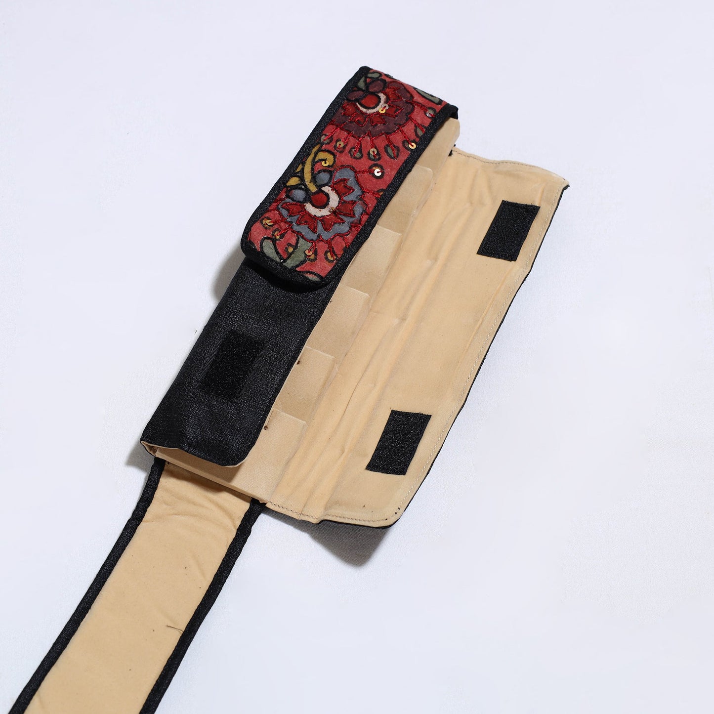 Black Handpainted Kalamkari Natural Dyed Ghicha Silk Earrings Pouch 14