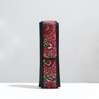 Black Handpainted Kalamkari Natural Dyed Ghicha Silk Earrings Pouch 14