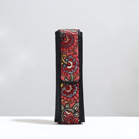 Black Handpainted Kalamkari Natural Dyed Ghicha Silk Earrings Pouch 14