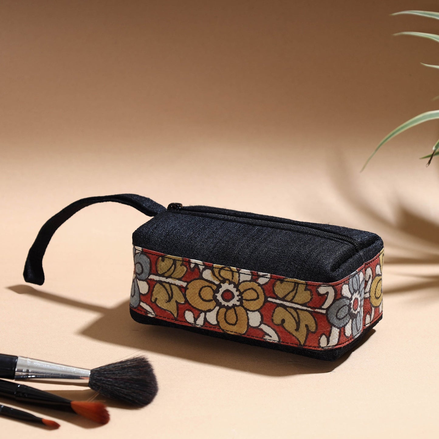 Handpainted Kalamkari Natural Dyed Ghicha Silk Multipurpose Cosmetic/Toiletry Pouch 