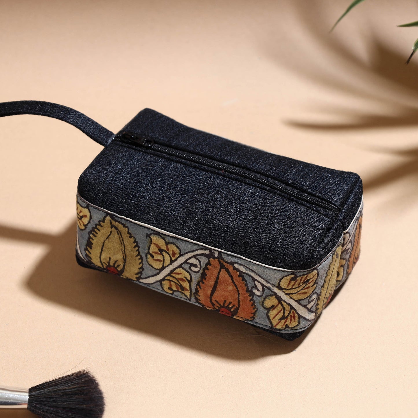  Handpainted Kalamkari Natural Dyed Ghicha Silk Multipurpose Cosmetic/Toiletry Pouch 