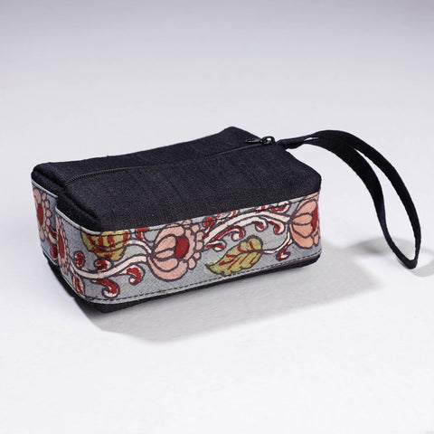  Handpainted Kalamkari Natural Dyed Ghicha Silk Multipurpose Cosmetic/Toiletry Pouch 