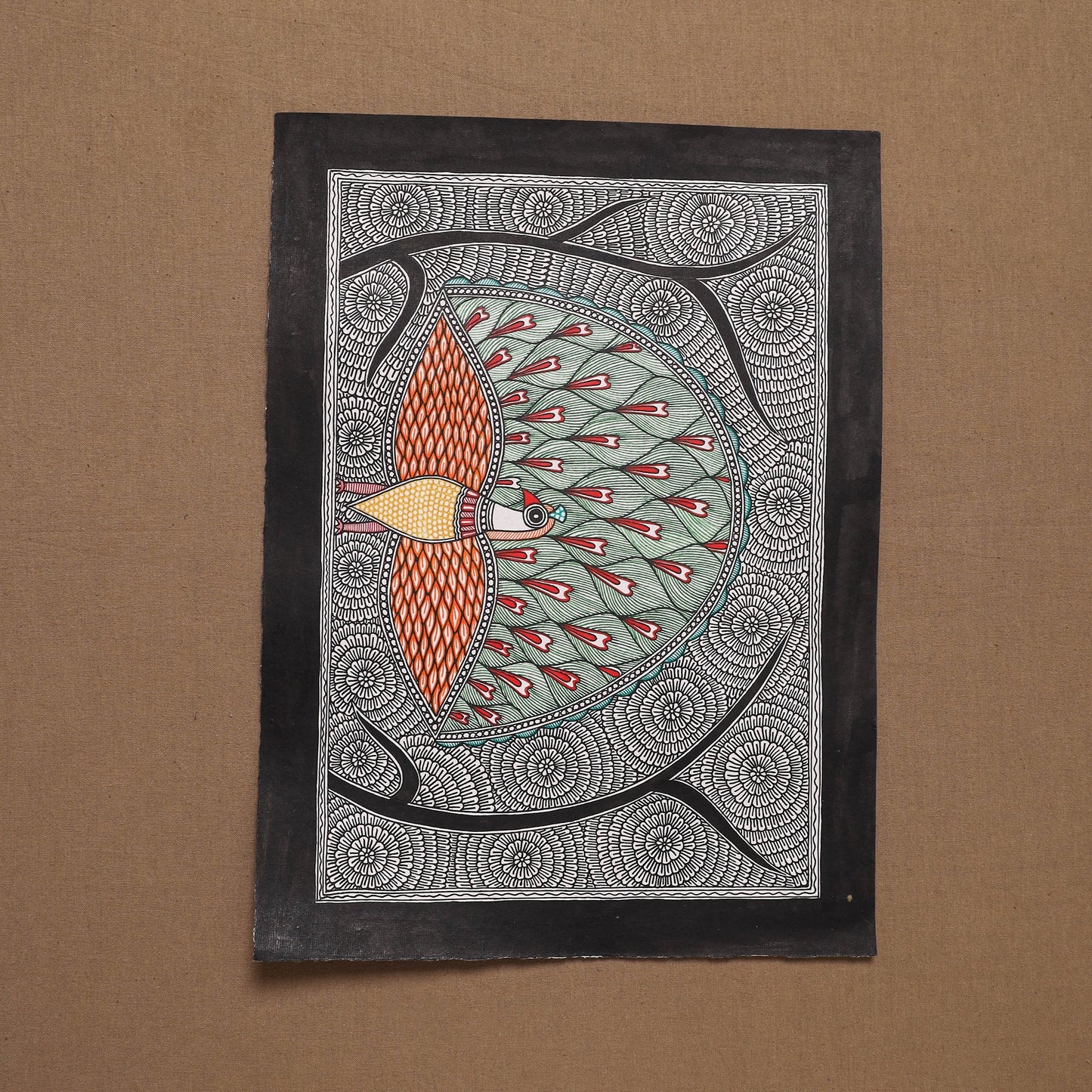 Handpainted madhubani painting by hira devi (11 x 15 in)