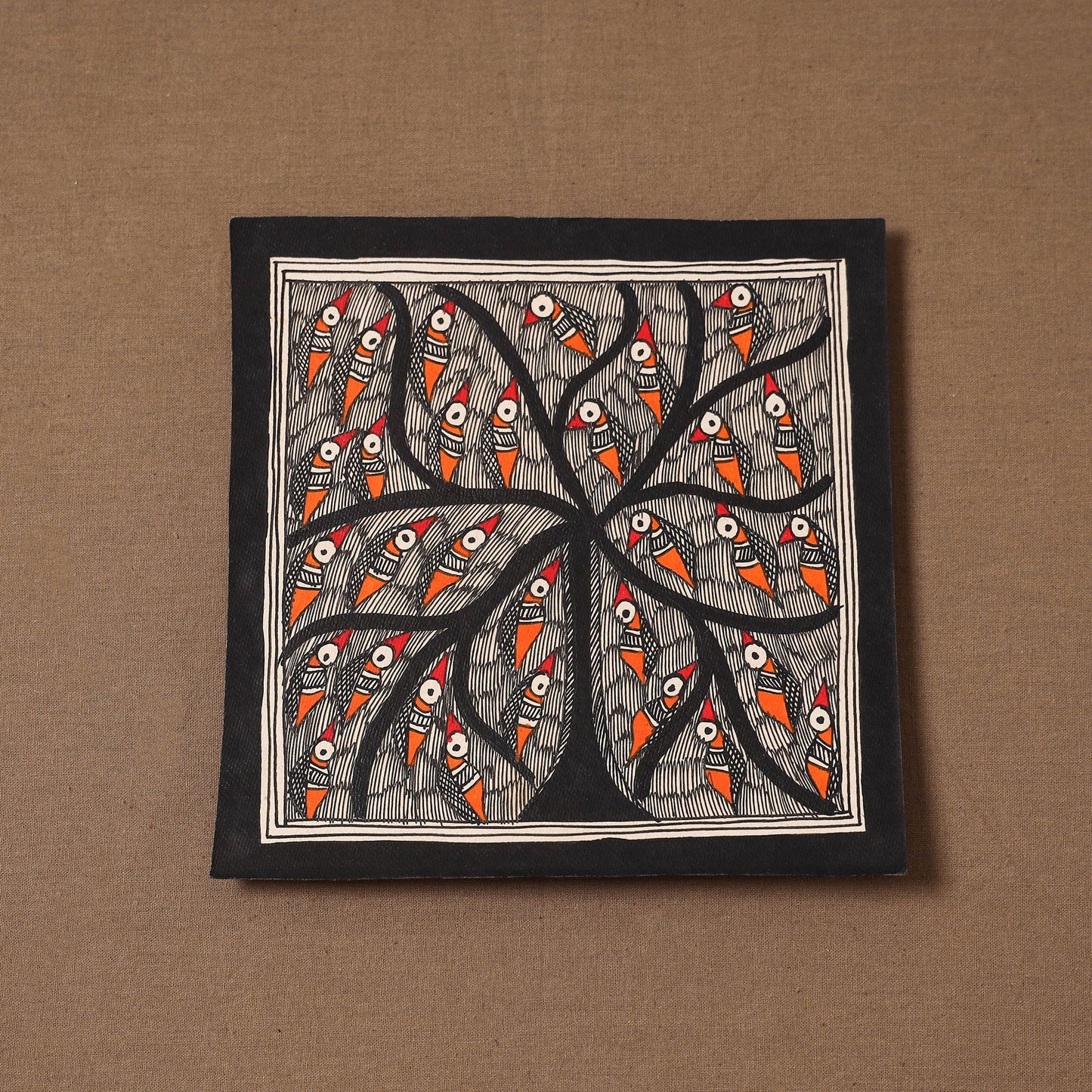 Handpainted madhubani painting by hira devi (7 x 7 in) 158