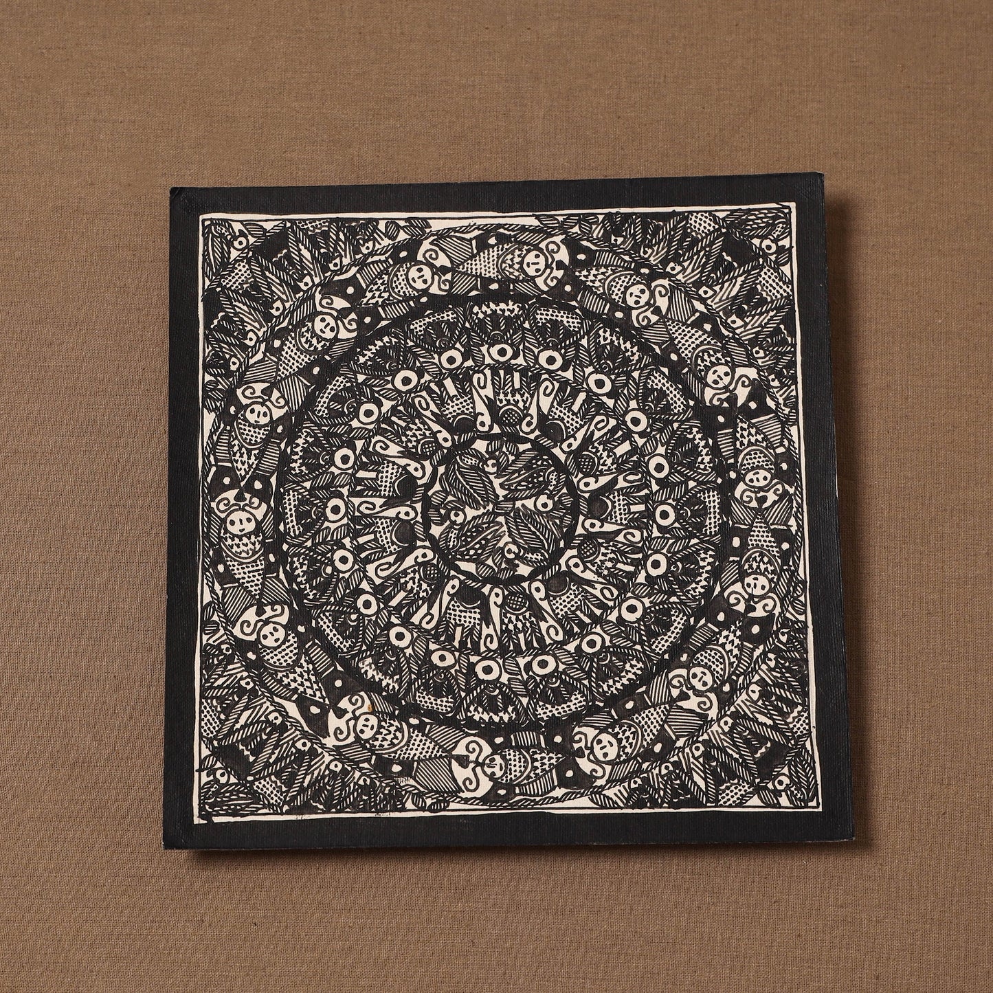 Handpainted madhubani painting by hira devi (7 x 7 in) 162