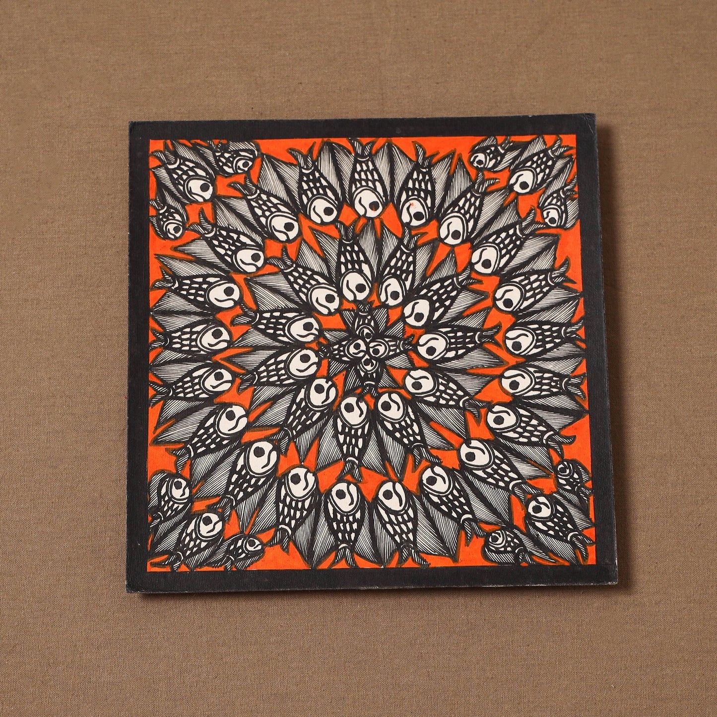 Handpainted madhubani painting by hira devi (7 x 7 in) 164