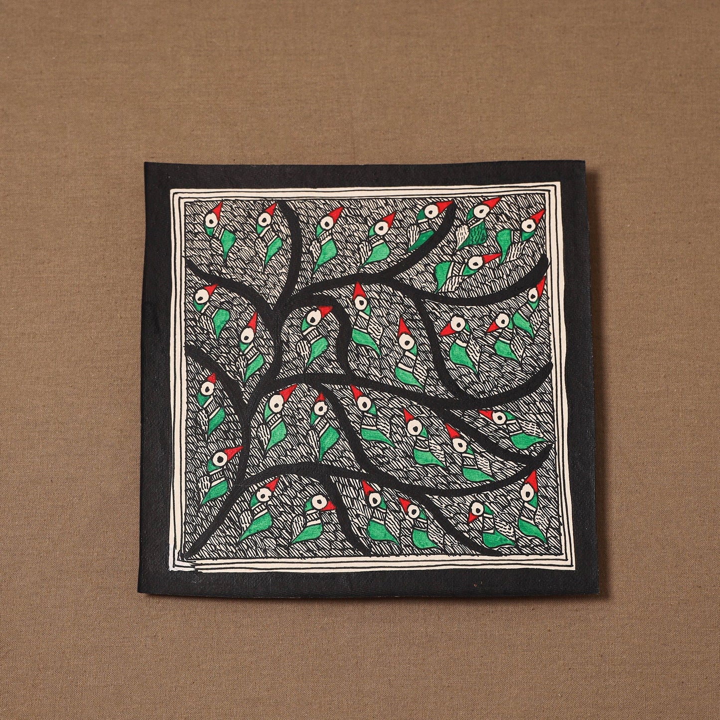 Handpainted madhubani painting by hira devi (7 x 7 in) 165