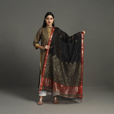 Buy Black Handpainted Maheshwari Silk Madhubani Dupatta