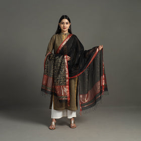 Buy Black Handpainted Maheshwari Silk Madhubani Dupatta
