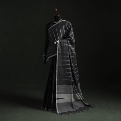 Black - handspun handloom cotton godavari jamdani saree 06