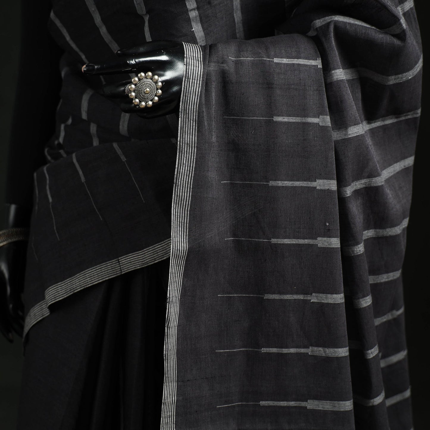 Black - handspun handloom cotton godavari jamdani saree 06