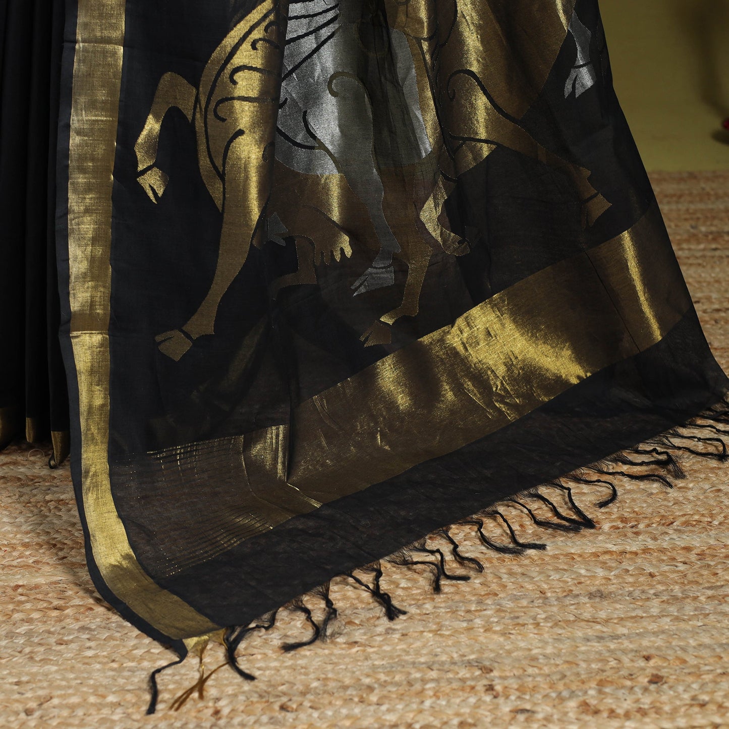 Black - handspun handloom full zari work fine cotton